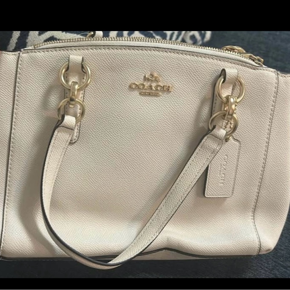 Coach Cream Textured Leather Satchel with Gold Accents